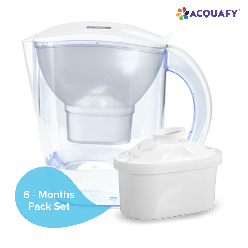 6 Months Replacement Cartridge Pack Set for Acquafy - Portable Alkaline Water Pitcher 3.8L
